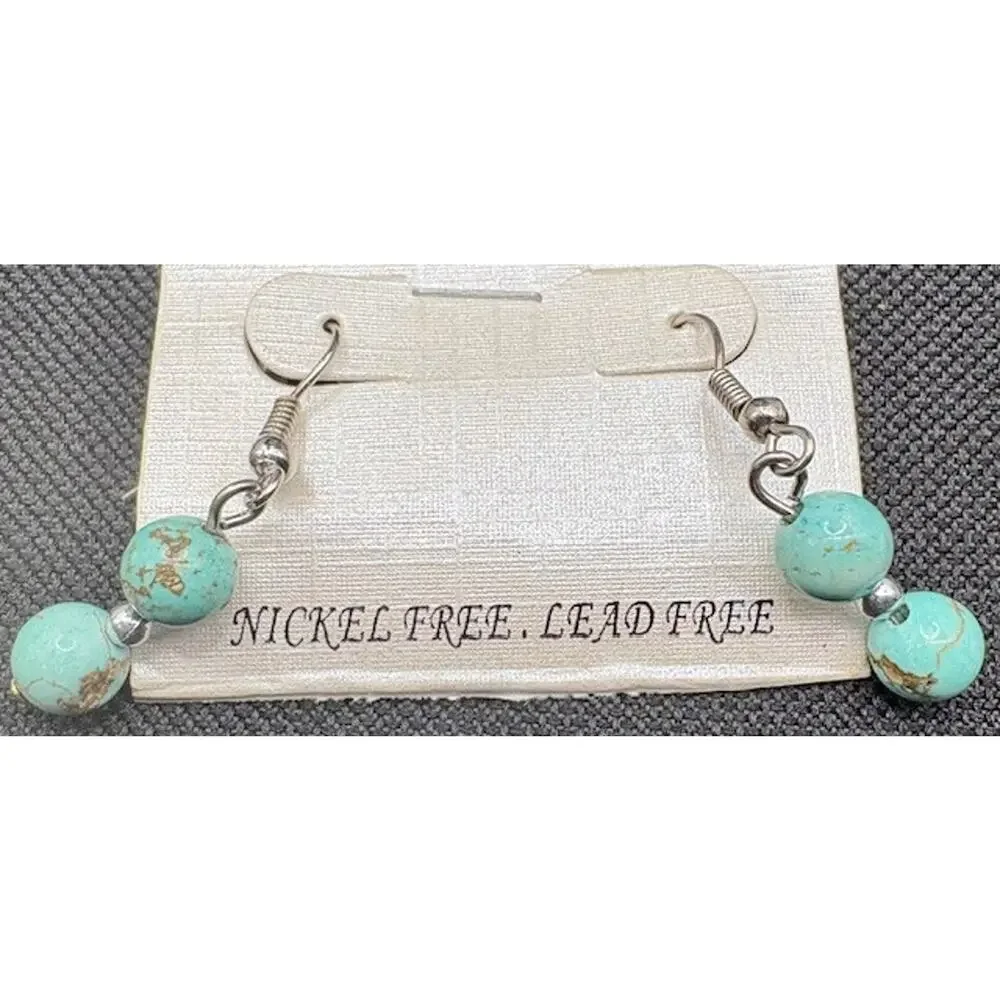 Turquoise Style Beaded Stone Necklace and Earring Set - Nickel and Lead Free - Picture 3 of 7